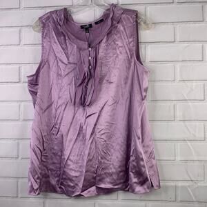 NWT Talbots silk blend blouse tank sleeveless purple satin ruffles size 8